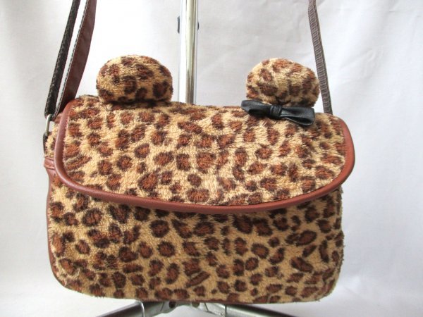 【P429】アニマル柄 ボア ショルダーバッグ◇耳付 BR 斜め掛け W28cm 拍卖