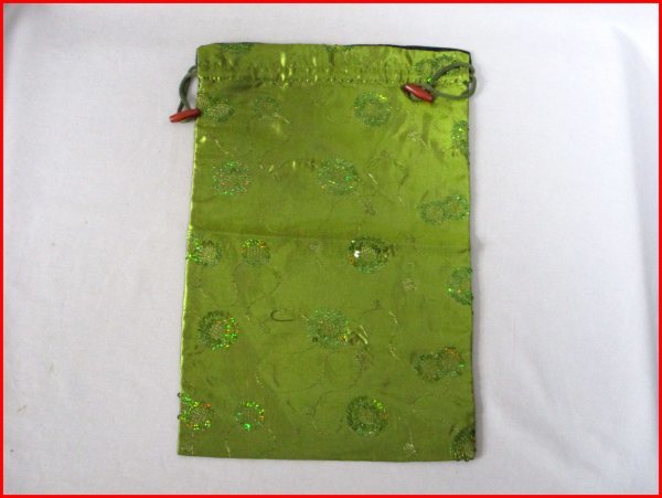 スパンコール・刺繍付 スクエア巾着袋◇未使用 GR サテン風生地 H40cm 拍卖