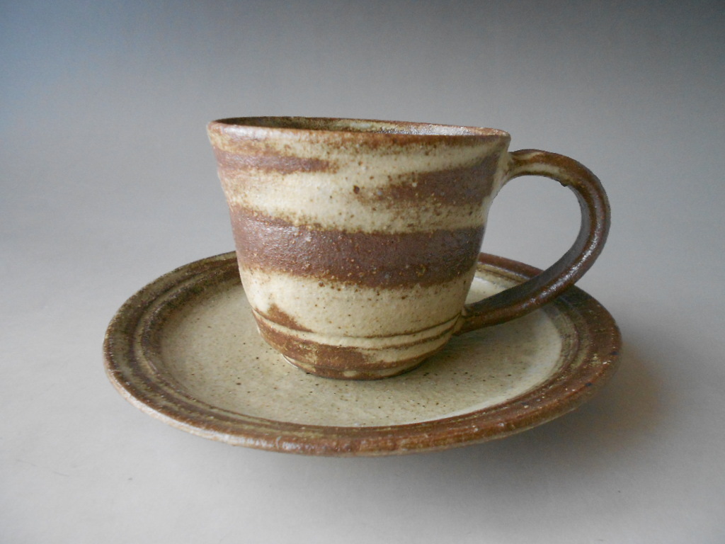 酒盃! 小川顕三 ☆灰釉コーヒー碗皿☆ 新品 紅茶 ミルク ラテ カフェ エスプレッソ カプチーノ 信楽焼 ギフト拍卖