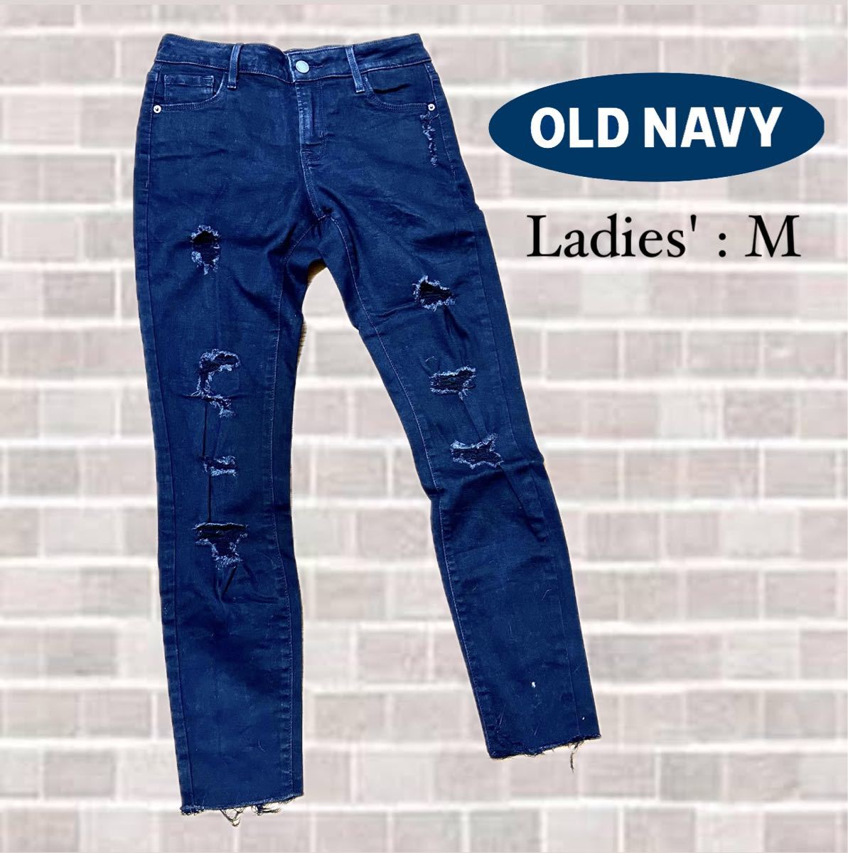 【オールドネイビー】レディース ダメージ スキニーデニム ブラック拍卖