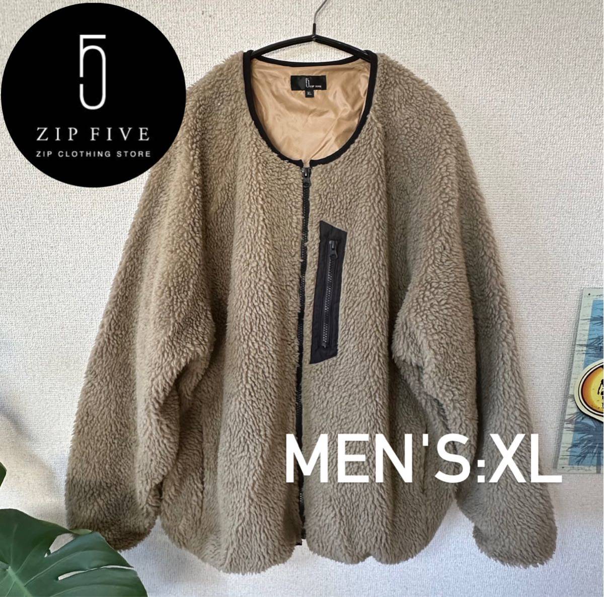 【ジップファイブ】メンズ ボア アウター モコモコジャケット XL拍卖