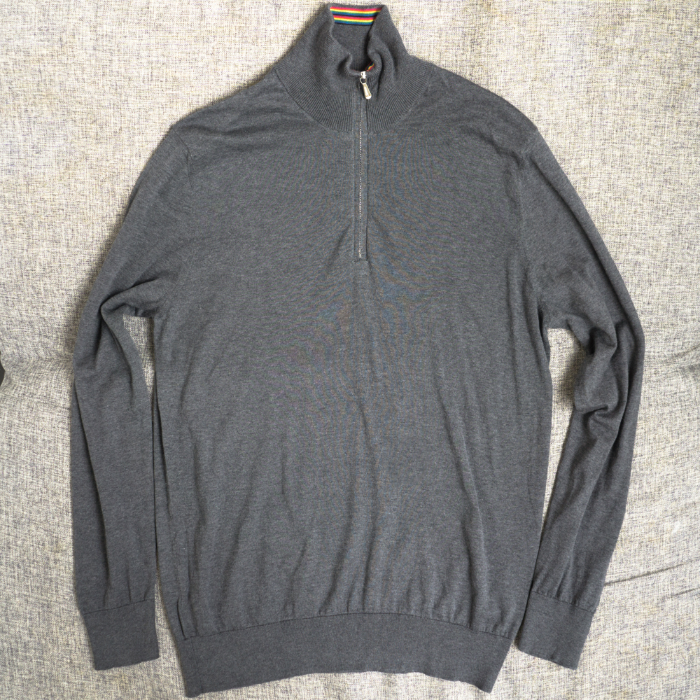 新品★ DRUMOHR コットン カシミヤ ハーフジップ タートルネック ニット 48 グレー 送料込 メンズ カシミア イタリア製 ドルモア拍卖