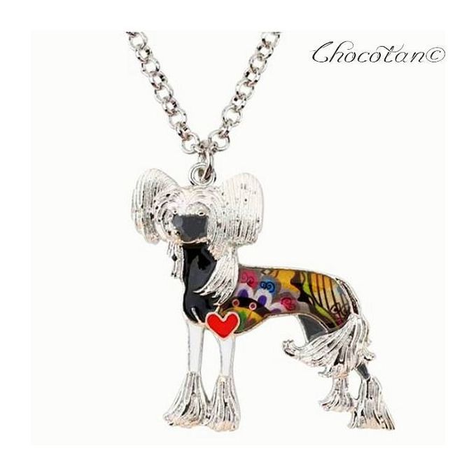 【送料無料】チャイニーズクレステッド エナメルネックレス 黒 【新品】拍卖