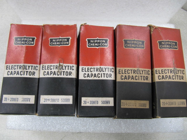 未使用 NIIPPON CHEMI-CON 電解コンデンサ 20+20MFD 500WV 5個セット拍卖