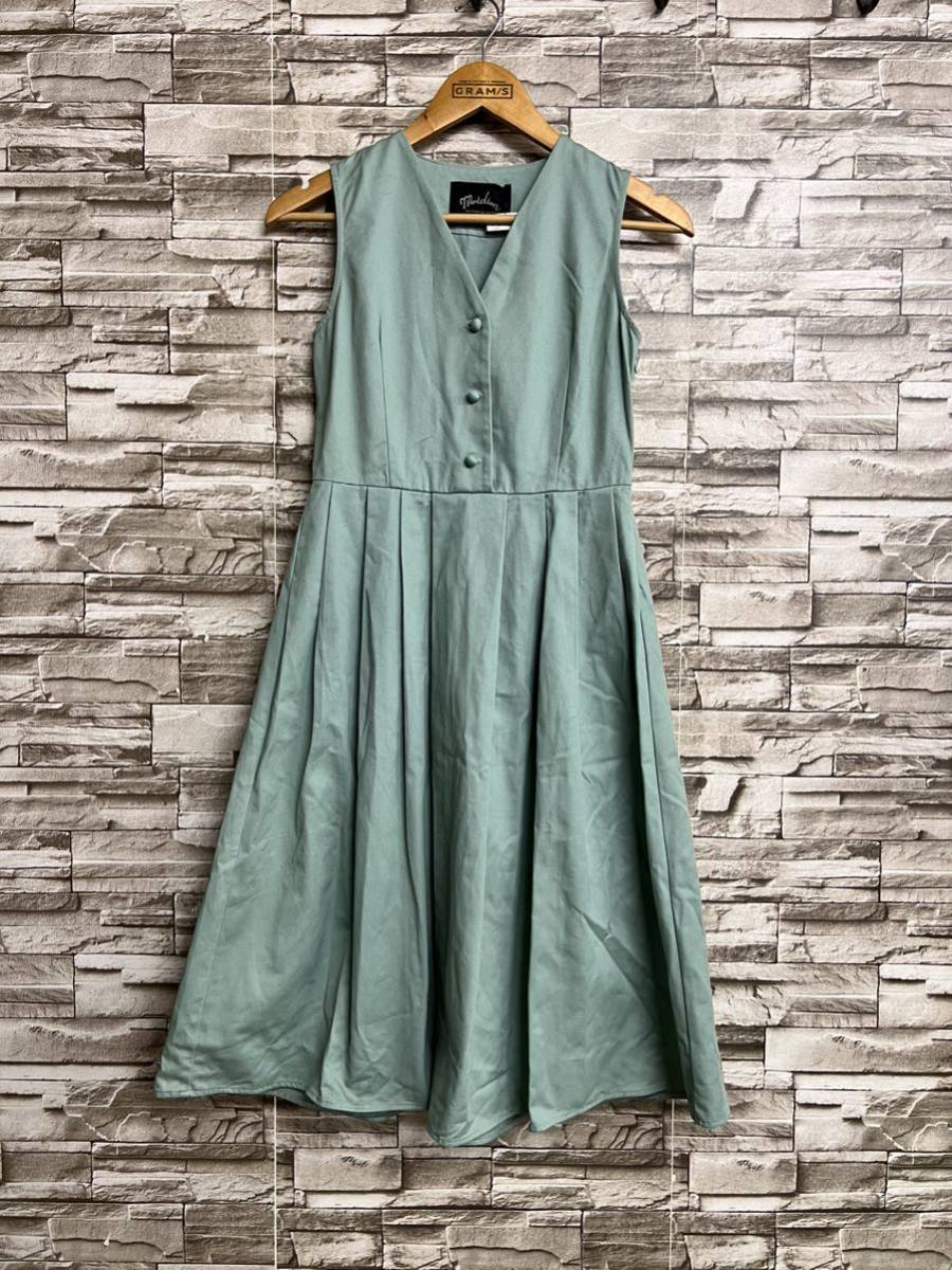 meridian メリディアン ミントグリーン ミント グリーン ワンピース ノースリーブ レディース Vネック プリーツ拍卖