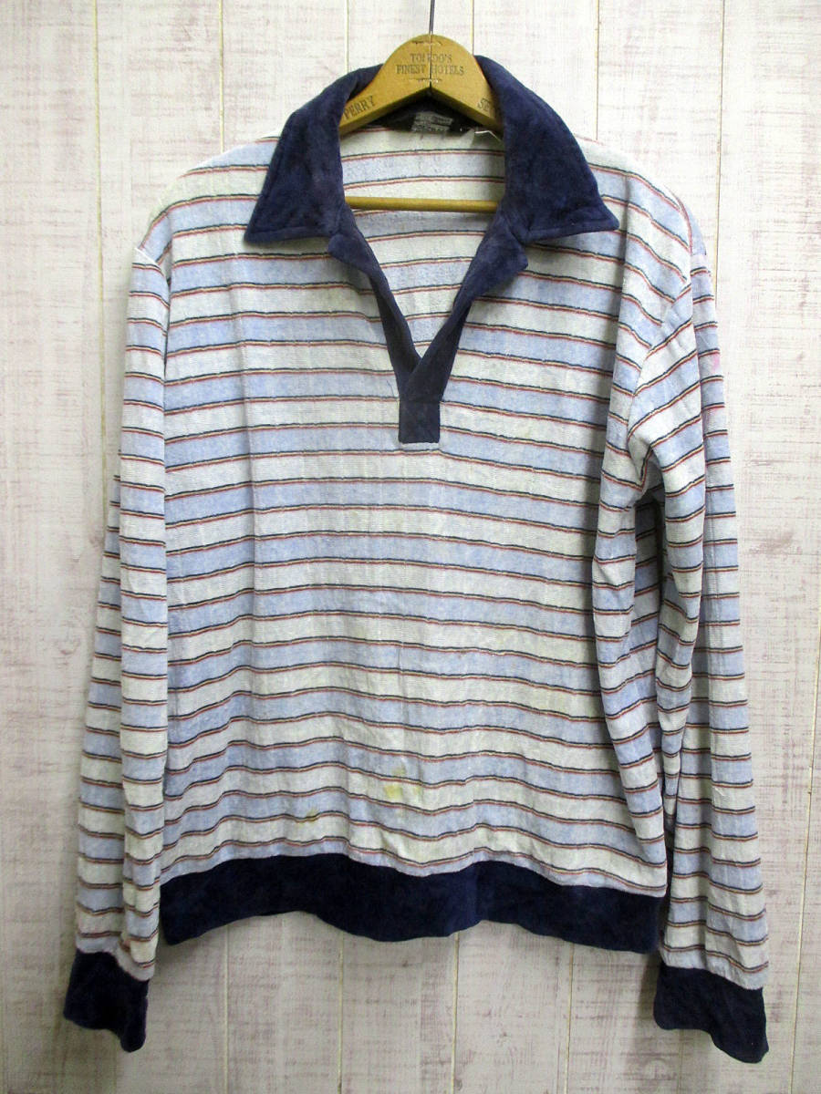 80's ビンテージ ベロアシャツ ボーダー L拍卖