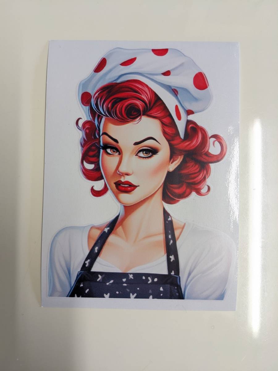 サイズ150㎜ エプロン姿 美人 セクシー&クール 顔上半身 ヴィンテージスタイル レトロ セクシーステッカー ボード ギター デカール 拍卖