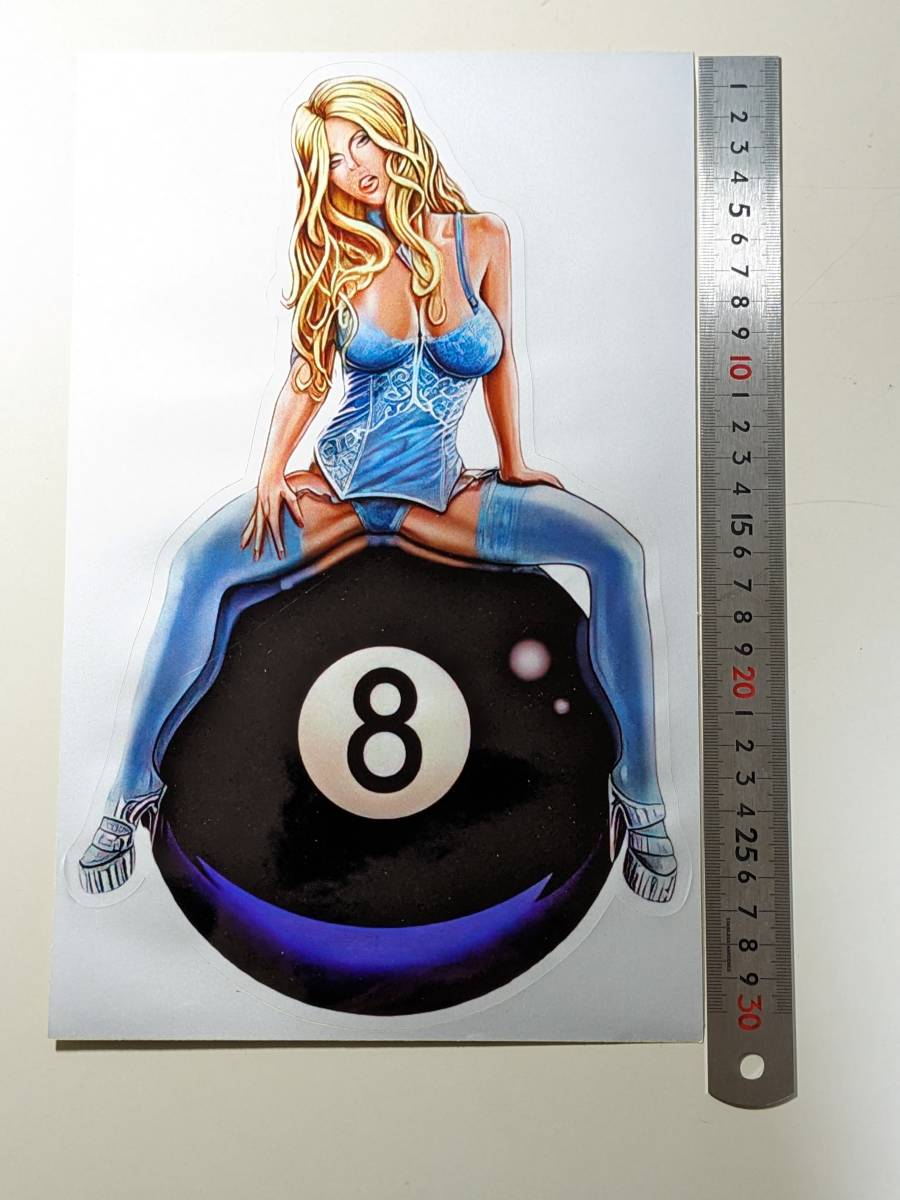 【希少の特大サイズ306㎜x193㎜ ソリッドボール8】 アート ピンナップガール ★セクシーガール★車★ステッカー★バイク レトロ 拍卖