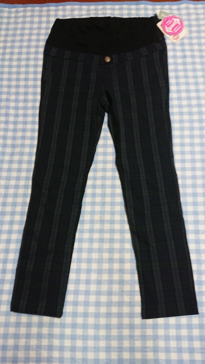 @♪422☆未使用・保管品☆マタニティ☆裏起毛ストレッチパンツ 緑チェックМ拍卖