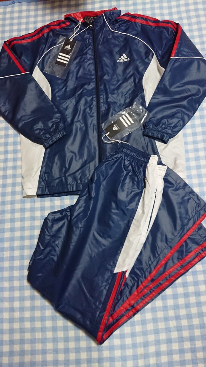 〇♪パ0930☆保管品・未使用品☆adidas☆ウーブンジャケットpants 上下セット 紺160拍卖