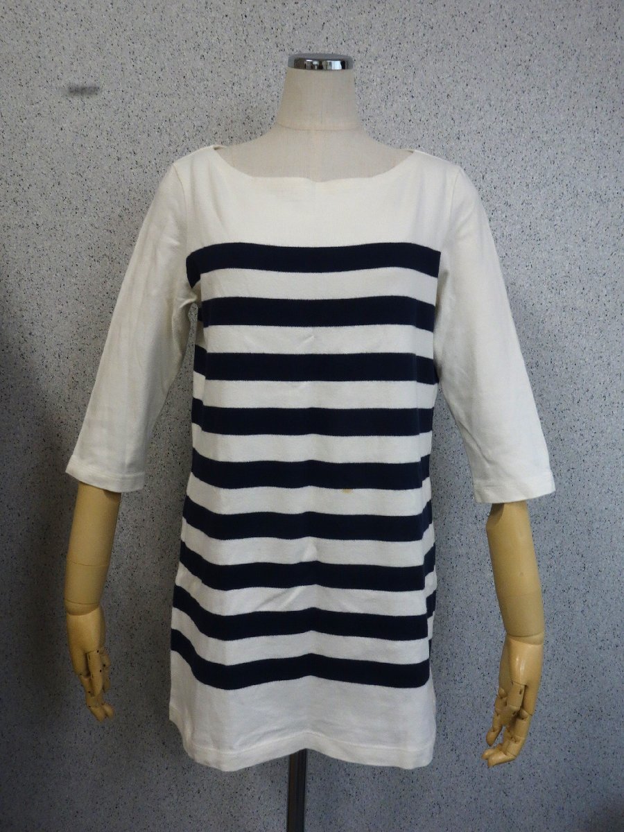 レディース UNIQLO ユニクロ 7分袖 チュニック ワンピース ボーダー柄 サイズL 白×紺 ホワイト×ネイビー拍卖