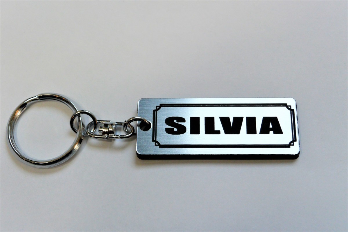 A-493-2 SILVIA 2層アクリル製 銀黒 2重リング キーホルダー キーレス キーケース 日産 シルビア S13 S14 S15 前期 後期 エンブレム拍卖