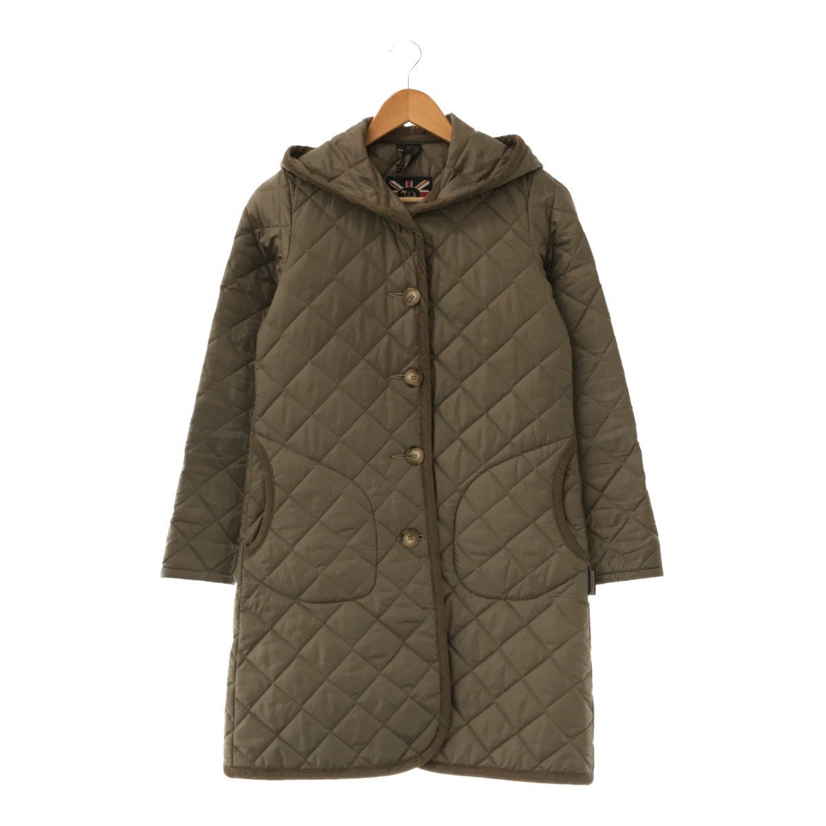 イングランド製 LAVENHAM ラベンハム キルティングコート 中綿ロングコート サイズ34 フード付 キルティングジャケット アウター ブラウン拍卖