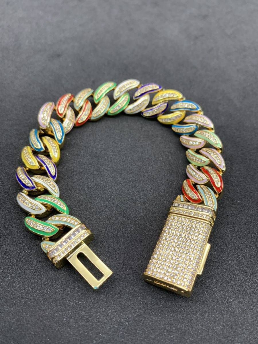 高品質! マルチカラー マイアミ チェーン ブリンブリン ブレスレット ゴールド拍卖