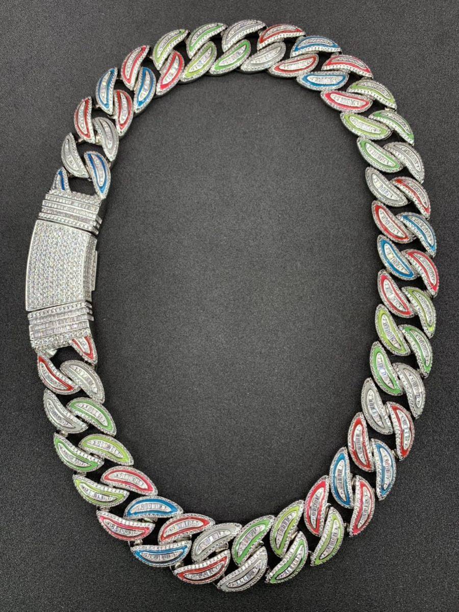 高品質! 極太! マルチカラー 虹 マイアミキューバン ブリンブリンネックレス拍卖