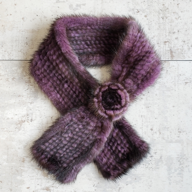 ミンクファー ミンク ティペット ストール パープル リアルファー 毛皮 和装 フラワーモチーフ パープル系拍卖