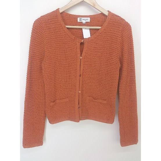 ◇ MICHEL KLEIN ミッシェルクラン 長袖 ニット カーディガン サイズ38 オレンジ系 レディース拍卖
