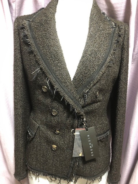 未使用!前衛女性像巨匠UK-J-Richmondロック魂!美シルエット!Coolフリンジ加工!極上ウ゛ァージンウール素材!Made in Italy参考小売価格21万!拍卖