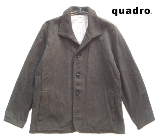 美品日本製!!クオドロ quadro*美シルエット 裏地付き 立ち襟コットンウールジャケット 2 実寸M カーキグレー拍卖