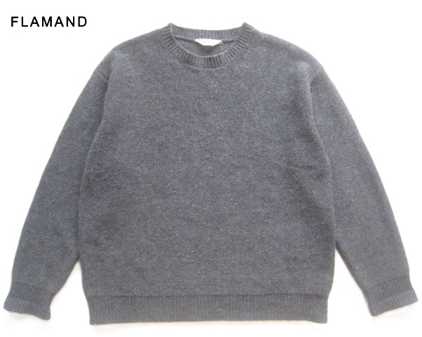 美品ベルギー製!!フラマン FLAMAND*ワイドシルエット クルーネック ウールニットセーター 3 実寸M グレー (株)インス拍卖