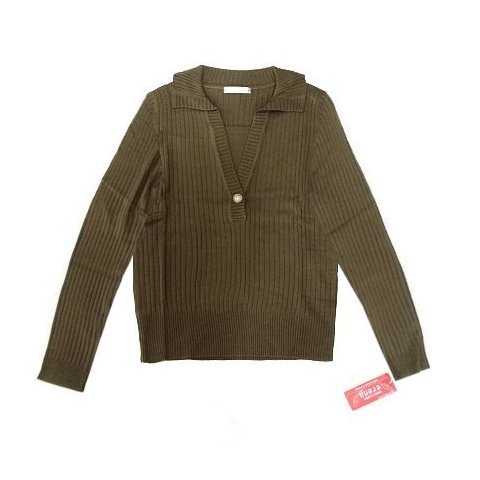 新品 GIVORS 襟付き 長袖 ニット セーター レイヤード L 11号 カーキ レディース ベルーナ BELLUNA拍卖