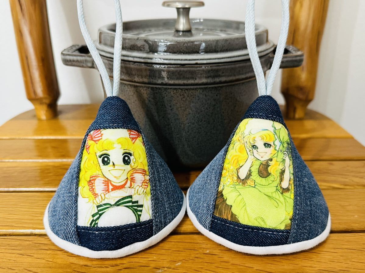 三角鍋つかみ★staubストウブ ホーロー鍋★ミトン★鍋つかみ★デニムリメイク  キャンディキャンディ拍卖