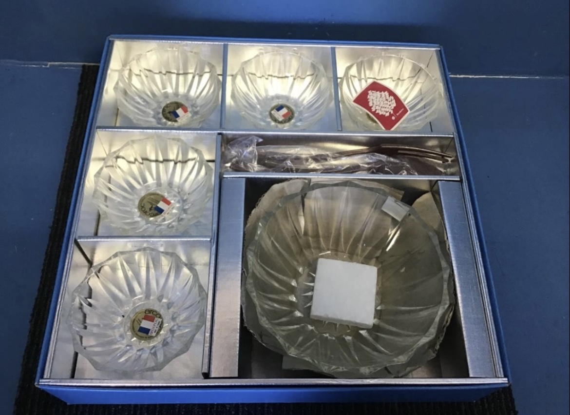 ★岐阜発 アルコック/サラダプレート6枚セット/フォーク/スプーン付き/強化耐熱硝子/ガラス/未使用長期保管品□4/11□★拍卖