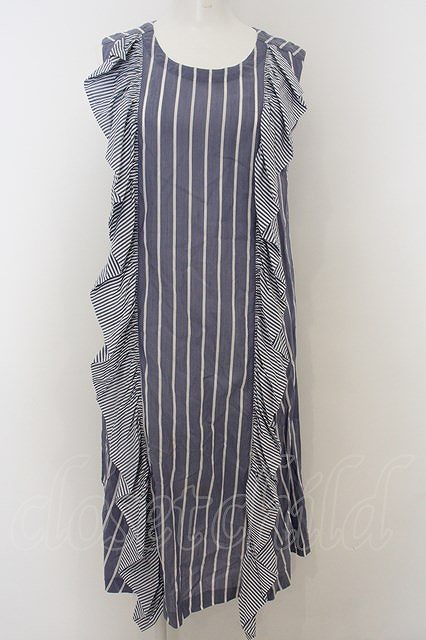 Jane Marple Dans Le Salon /ストライプラッフルフリルノースリーブロングワンピース M ブルー O-23-12-29-018-JM-OP-IG-ZT377拍卖