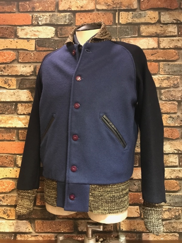 G880 メンズスタジャン SKOOKUM スク―カム アメカジ ジャケット グレー ネイビー シンプル メルトン レザー 本革 小さいサイズ (10)/ S拍卖