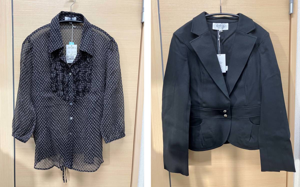 お値下げします★【自由区JIYU-KU ジャケット・ブラウスセット】ブラック/黒/無地/シースルー/38サイズ/オフィスカジュアル/フレア/R61-129拍卖