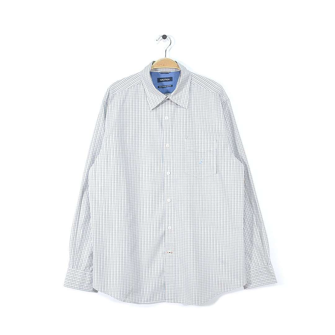 【送料無料】ノーティカ カジュアルシャツ ワンポイントロゴ チェック柄 長袖シャツ NAUTICA メンズL 古着 @CA1292拍卖