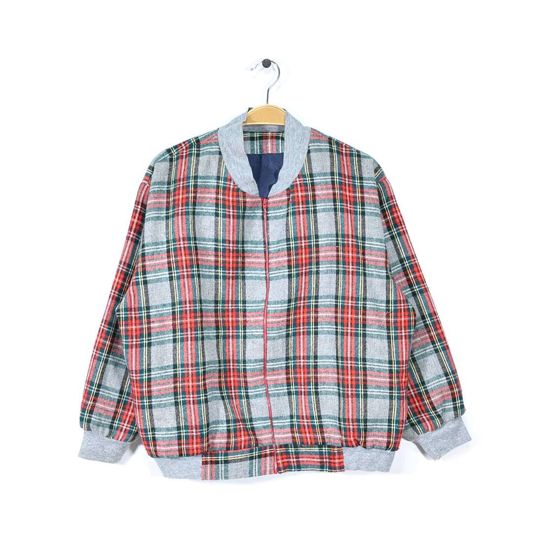 【送料無料】80s タータンチェック柄 ウール ヴィンテージブルゾン ウールジャケットメンズM相当 古着 @DZ0500拍卖