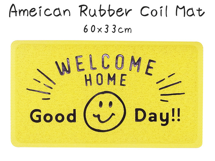 ラバーコイルマット 玄関マット (スマイル3 グッドデイ /イエロー) ゴムマット ニコニコマーク ニコちゃん カフェ 店舗 アメリカン雑貨拍卖