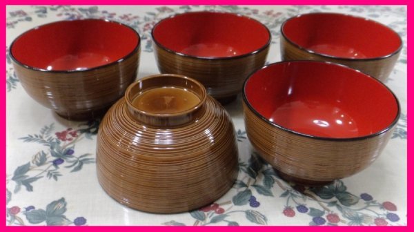 【送料無料:会津塗:5個】★お椀 千筋柄・糸目 漆器 「茶系内朱」★No6:8007:電子レンジ・食器洗浄機対応 日本製 キッチン 食器 丼ぶり拍卖