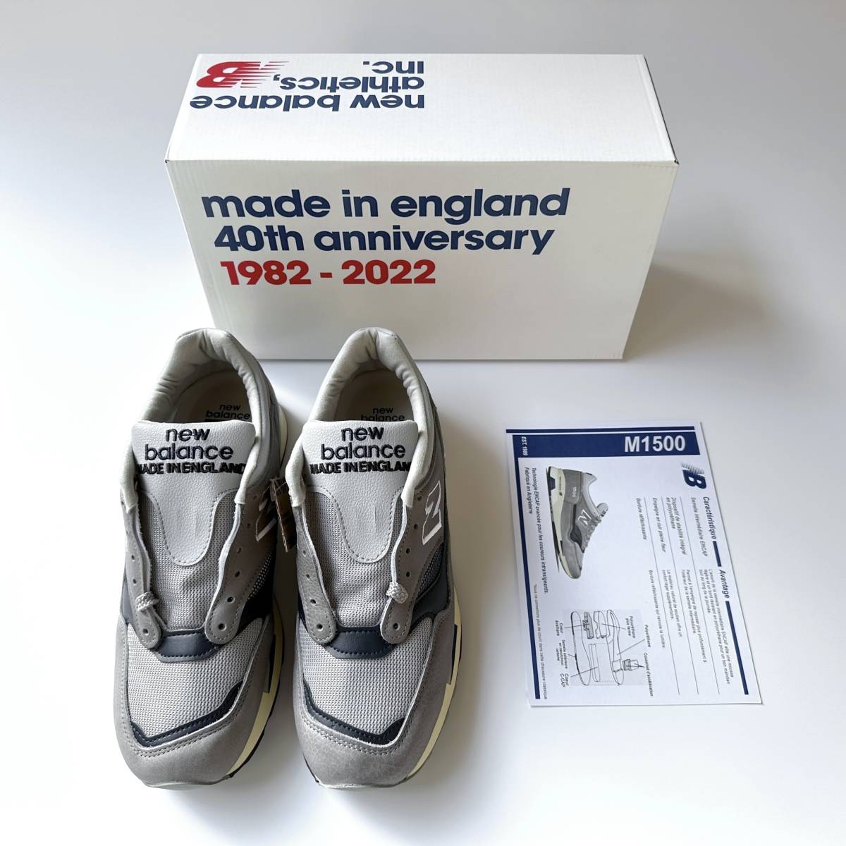 UK製 “FLIMBY CATALOGUE PACK” M1500UKF グレー×ネイビー US7.5 25.5cm 40周年限定 イギリス英国製 レザー スニーカー MADE IN ENGLAND拍卖