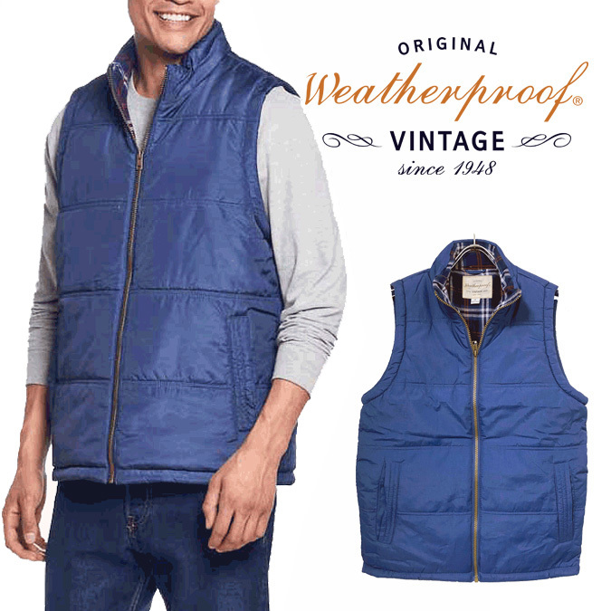 新品 M ★ コストコ Weatherproof Vintage メンズ 中綿 ベスト ブルー US-S エコダウン 男女兼用 軽量 ウェザープルーフ ネイビー拍卖