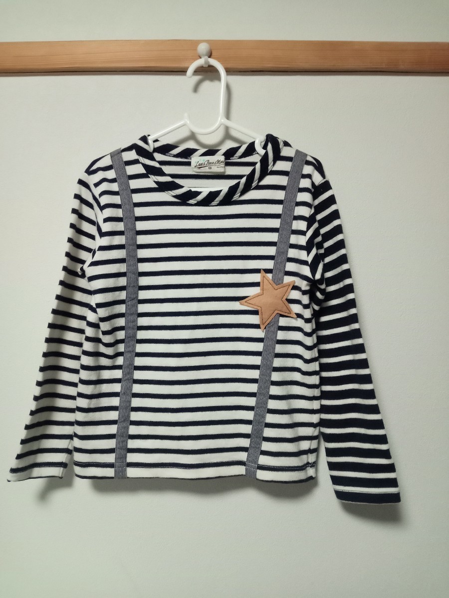 Love&Peace&Money(ラブ&ピース&マネー)ボーダー サスペンダー 長袖 Tシャツ 120拍卖