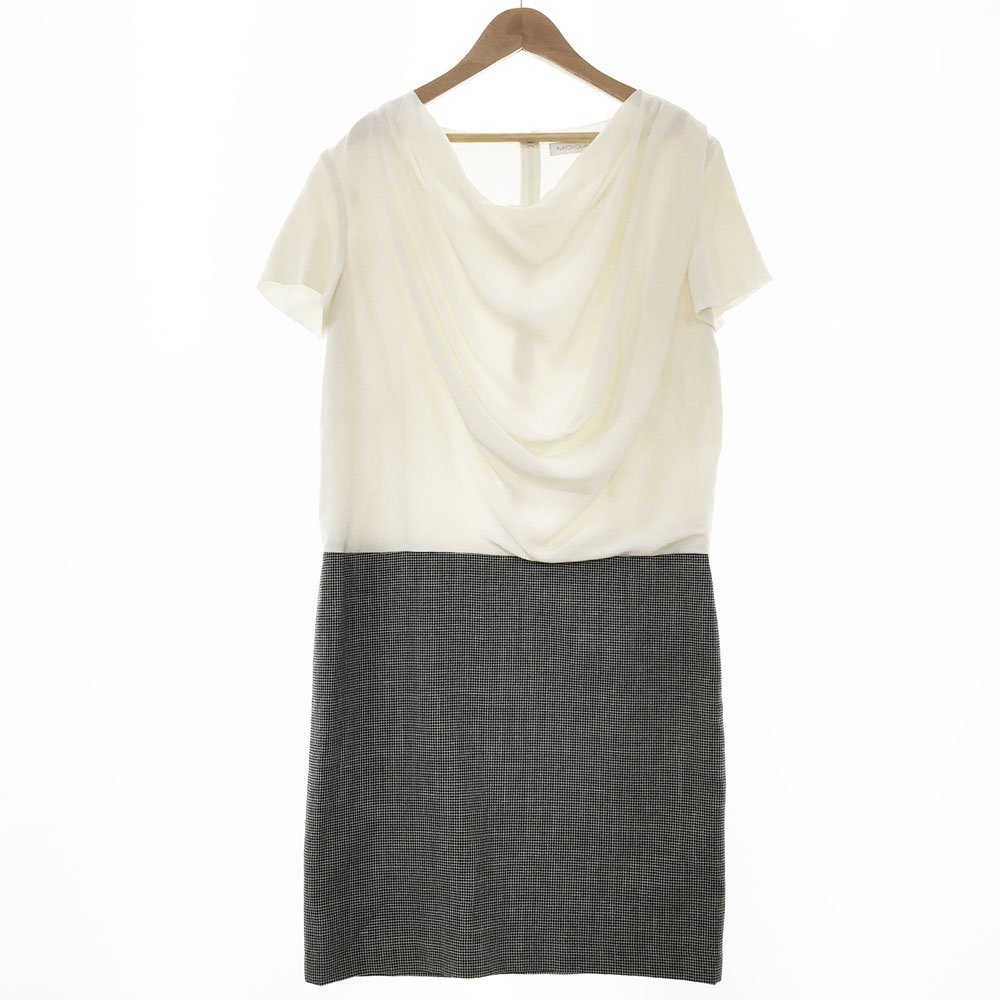 ★MOGA モガ 半袖 バイカラー 最高級 シルク ドレス ワンピース サイズ2 レディース キナリ×ブラック B0232BFA155 1BA/86525拍卖