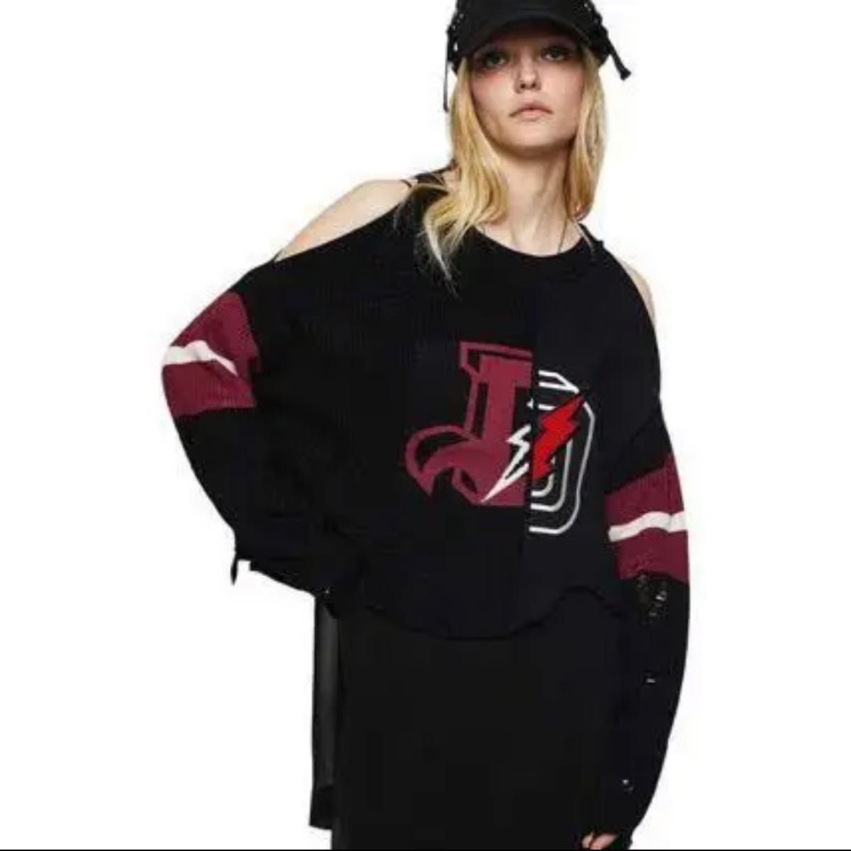 定価:26,400円 ☆ DIESEL ☆ ショルダーオープン 異素材コンビ ニットトップス / スウェット / 黒 /ブラック / レディース / ディーゼル 拍卖