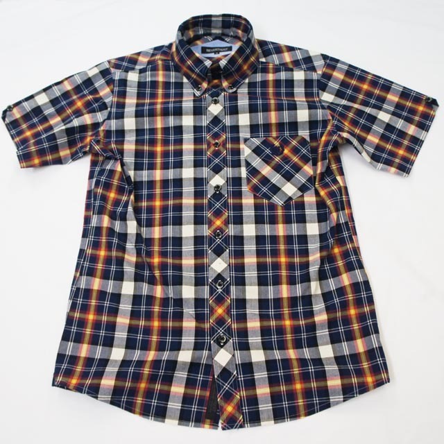 災害復興 ネバートラスト OVER CHECK B.D. SS SHIRT Navy / White / Wine サイズM拍卖
