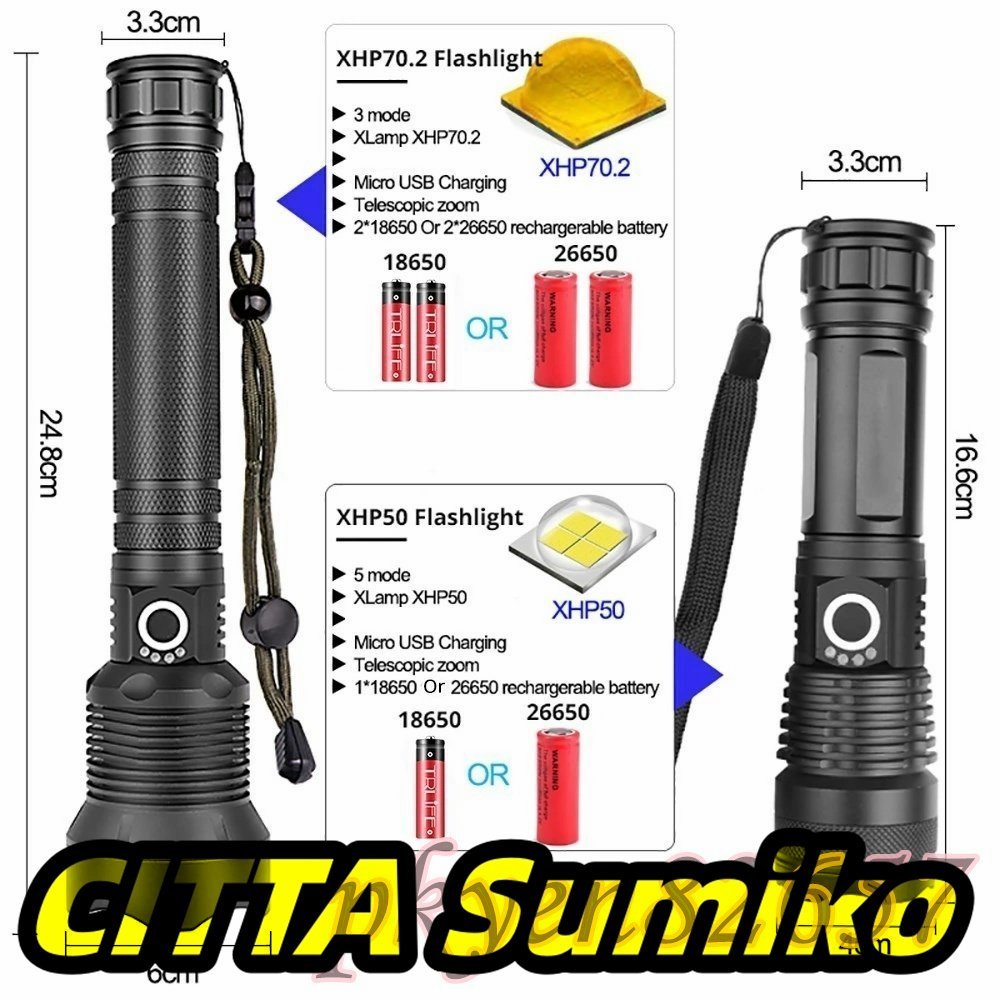 懐中電灯 LED 強力 最強 XLAMP XHP70.2 ほんど強力 LED 懐中電灯 USB ズームトーチ XHP70 XHP50拍卖