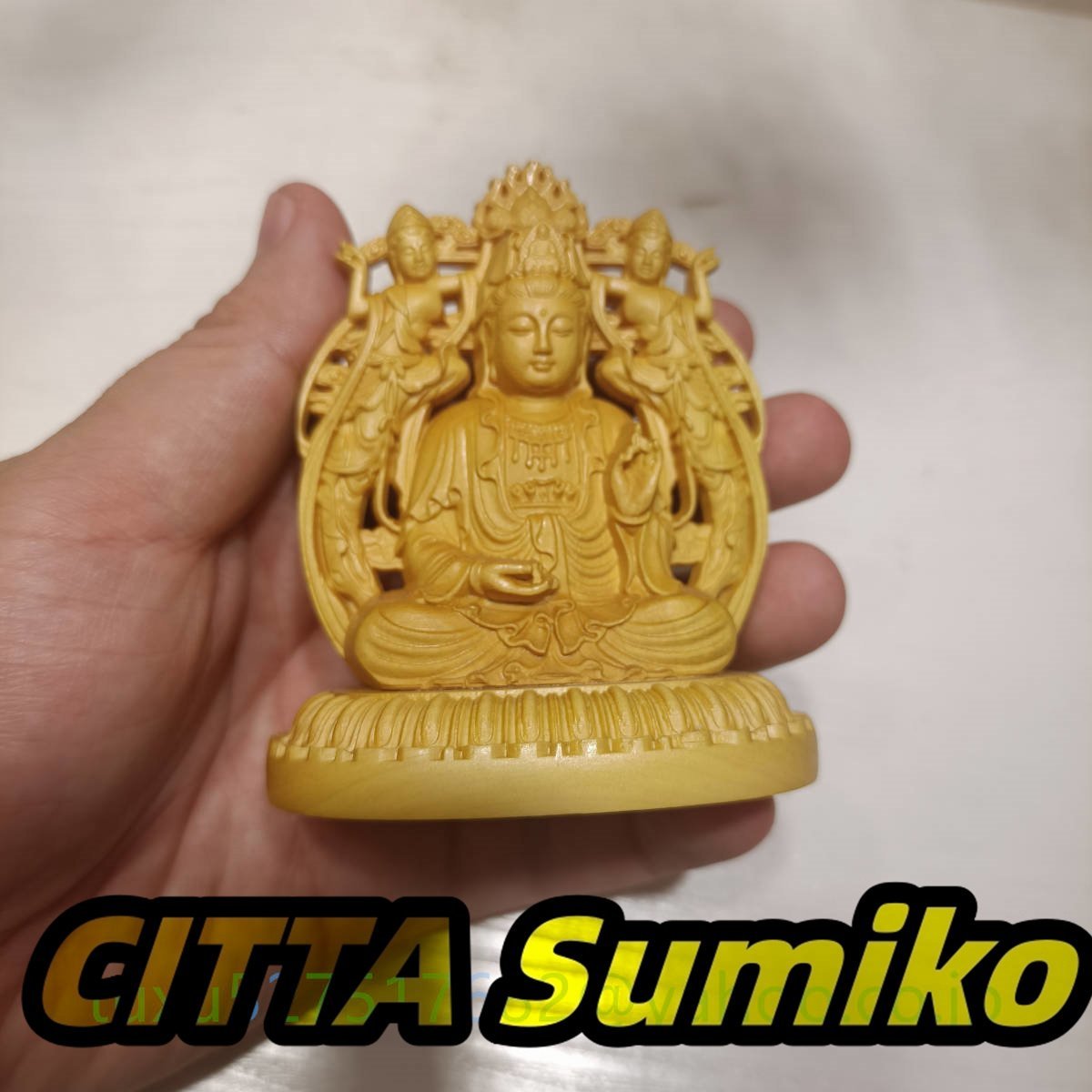 両面彫り 観音菩薩 観音像 観音様 柘植仏像 開運風水 厄除け拍卖