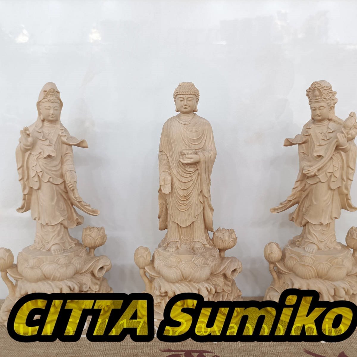 最高級 仏教工芸品 西方三聖(阿弥陀如来 勢至菩薩 観音菩薩) 総檜材 精密彫刻 極上品 木彫仏教 仏師で仕上げ品拍卖