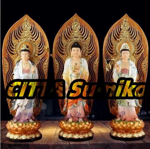 極美品★仏教三聖工芸品 精密彫刻 極上品 仏師で仕上げ品 西方三聖立像拍卖