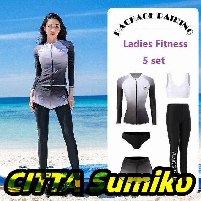 競泳水着 フィットネス水着 レディース ワンピース水着 上下セット 長袖 水陸両用 ジム スポーツ スイムウェア UVカット サイズ3XL拍卖