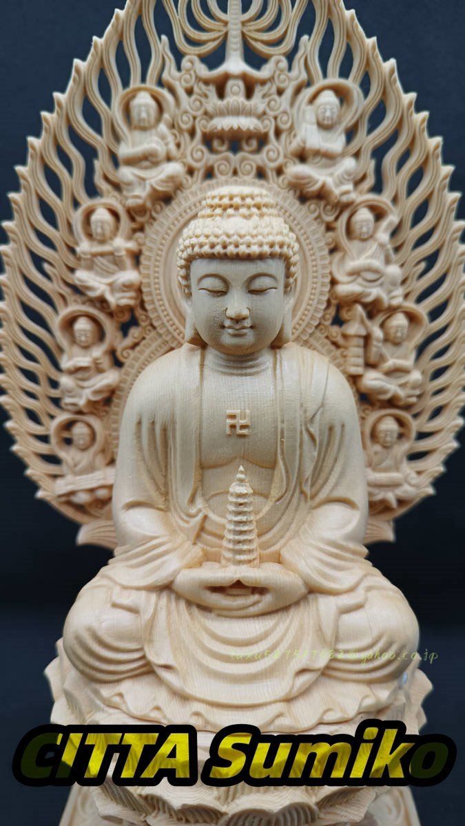 仏像 薬師如来 座像 縁起物 木彫仏像 木彫り 木製 仏像 祈る 開運 桧木 彫刻工芸品拍卖