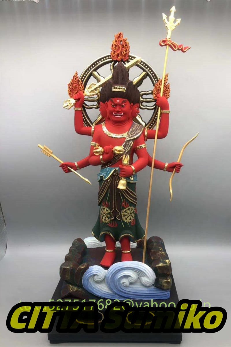 仏像★桧材 極彩色 三宝荒神 仏教美術 置物 仏教工芸品拍卖