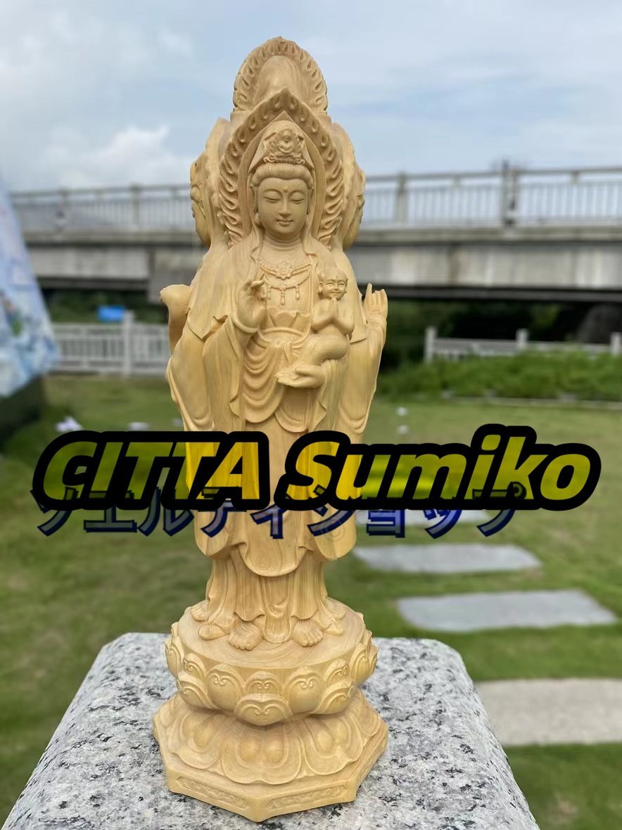 新品推薦★ 木製の彫刻仏置物彫刻工芸品飾り彫像贈り物、彫像20cm木製三面仏像仏像庭園装飾品工芸品木彫り仏像のための木彫り仏像拍卖