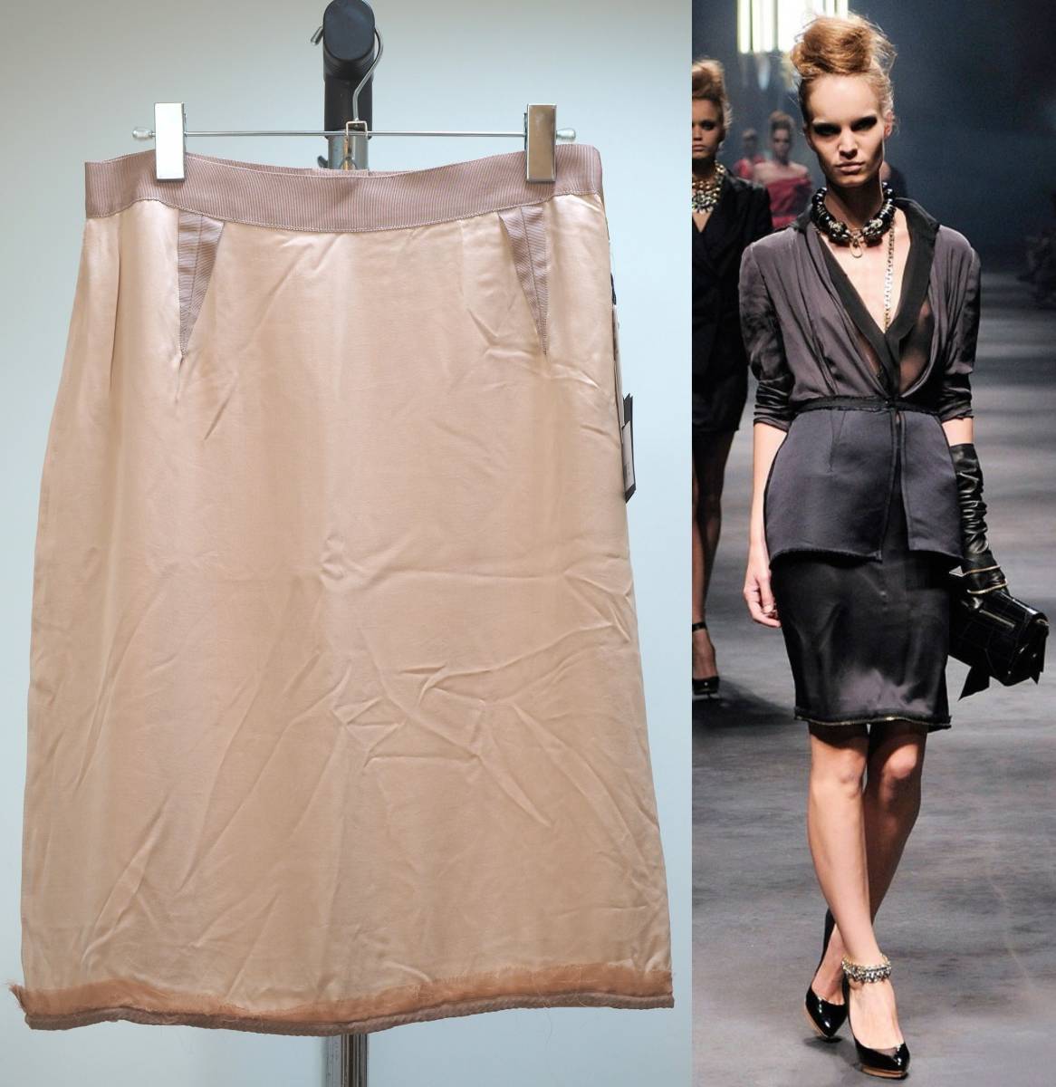 未使用品 定価18.6万円 LANVIN ランバン 10SS裾チェーンシルクスカート38 France製 アルベール・エルバス拍卖