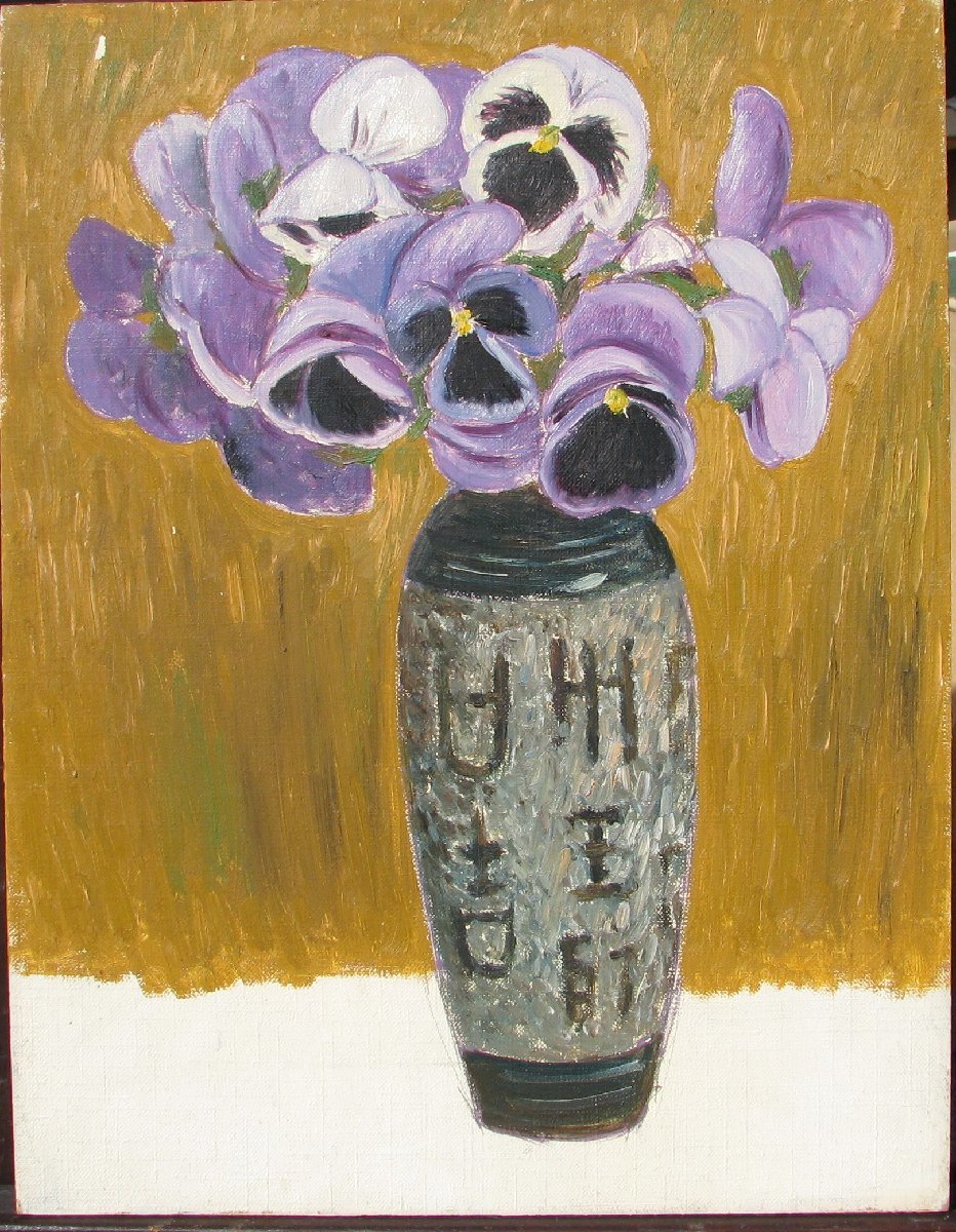 二科会員,水彩連盟会員,知られざる水彩大家,仁戸田秀吉「パンジー」6号油彩,額なし,茨城県近代美術館収蔵,掘出物#紫のパンジー#202310172拍卖